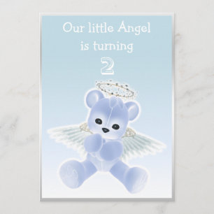 Boy's Blue Angel Teddy Bear 2nd Birthday Party Invitation