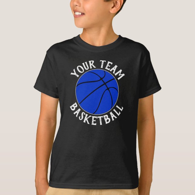Boys Blue Basketball Team, Player Name & Number T-Shirt (Front)