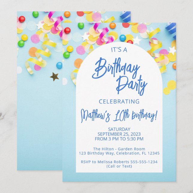 Boys Blue Birthday Party Invitation (Front/Back)