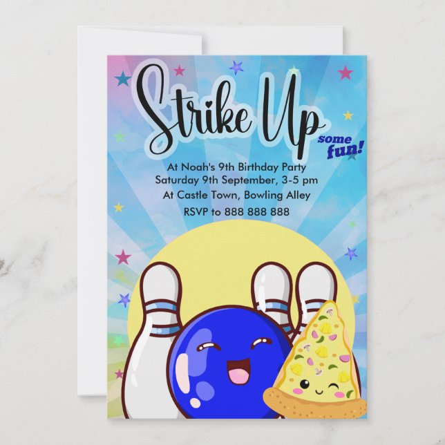 Boys Blue Bowling Tie Dye Party Invitation (Front)