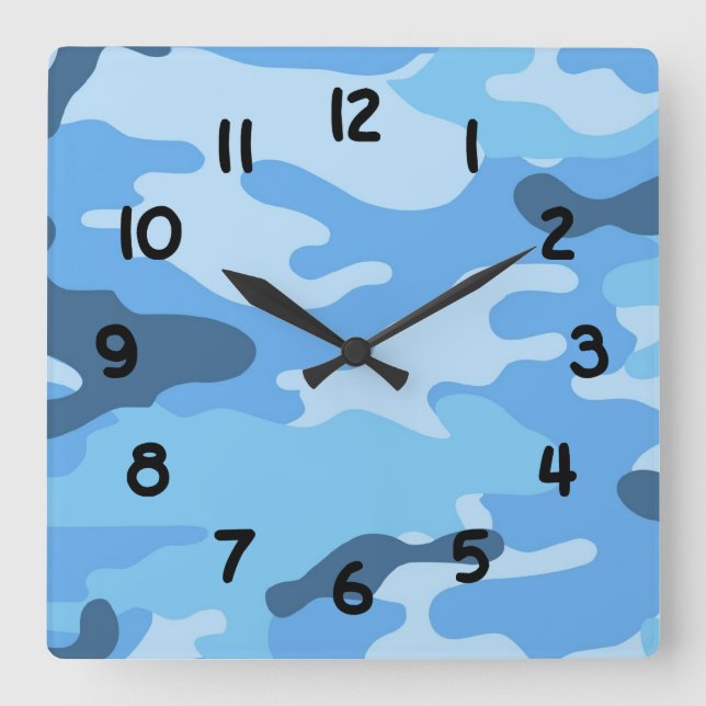 Boys Blue camo camouflage wall clock (Front)