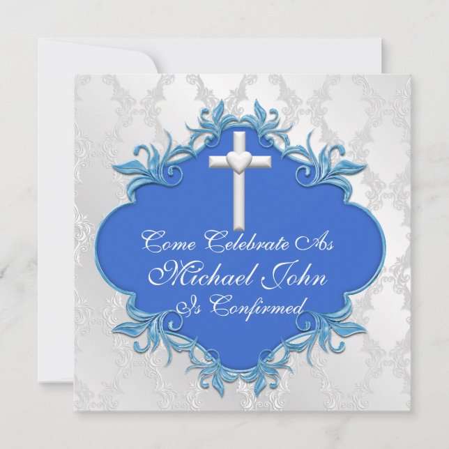 BOYS BLUE  COMMUNION Invitations Elegant Design (Front)