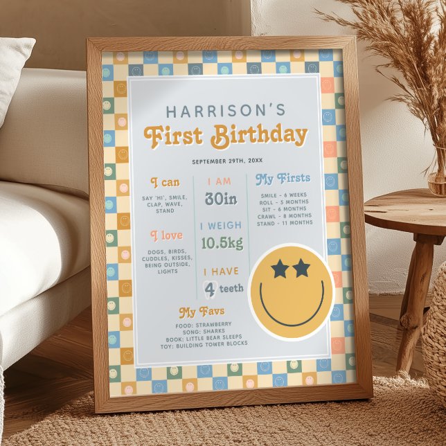 Boys Blue Cool Dude First Year Birthday Milestone Poster (Creator Uploaded)