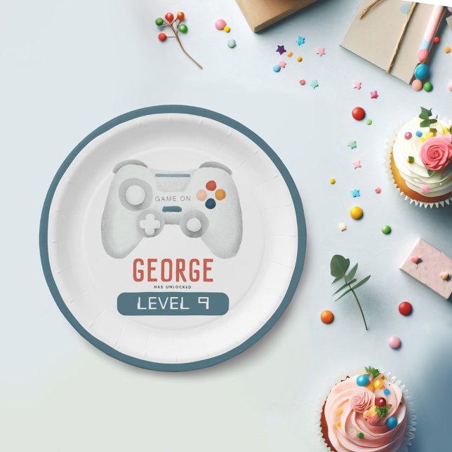 Boys Blue Cool Gaming Kids Birthday Paper Plate (Creator Uploaded)