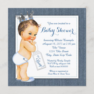 Boys Blue Denim Baby Shower Invitation