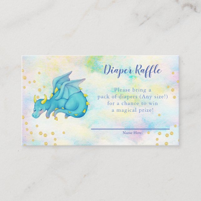 Boys Blue Dragon Diaper Raffle Baby Shower Enclosure Card (Front)