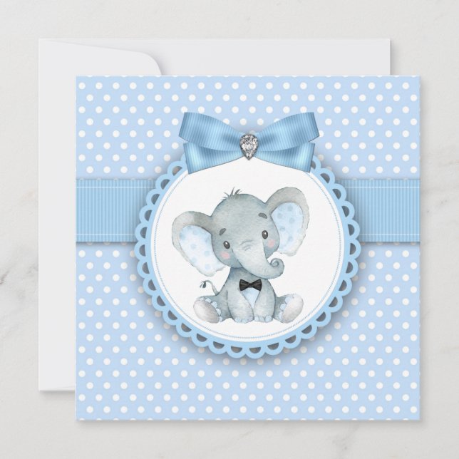 Boys Blue Elephant Baby Shower Invitations (Front)