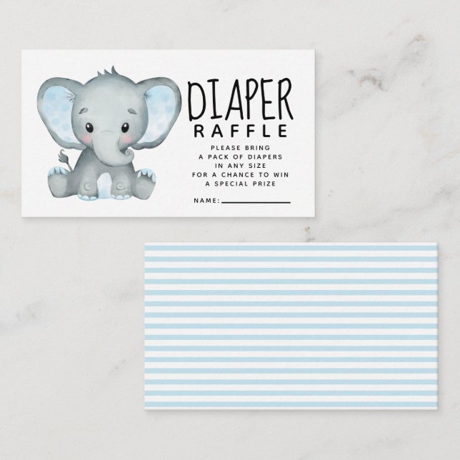 Boy's Blue Elephant Diaper Raffle Enclosure Card (Front/Back)