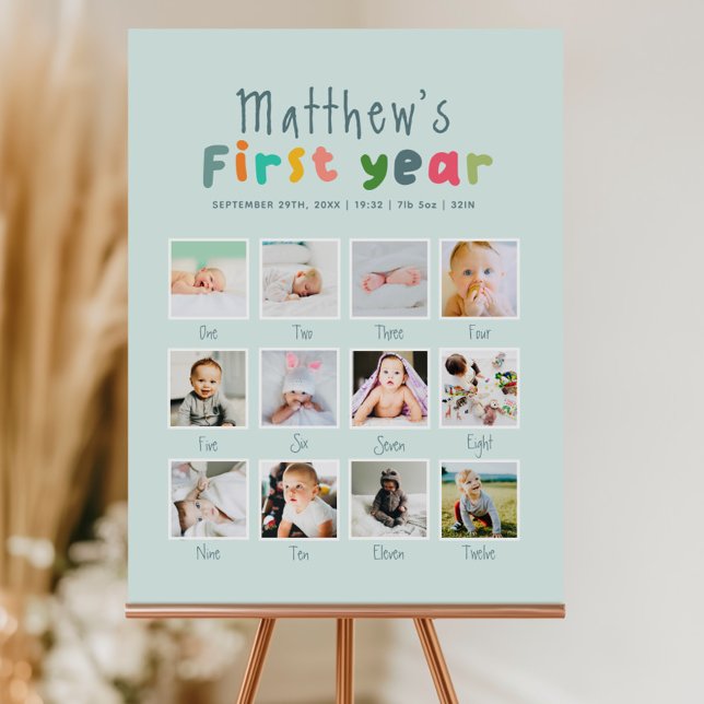 Boys Blue First Year Birthday Photo Collage Poster (Creator Uploaded)