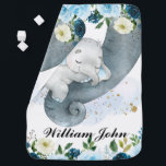 Boys Blue Floral Elephant Name Baby Blanket<br><div class="desc">This super cute design would make a fabulous gift for a newborn baby boy or for a baby shower. As the little elephant sleeps on his Mommy's trunk he is surrounded by clouds and gorgeous flowers in blue and cream tones.</div>