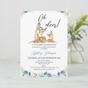 Boys Blue Floral Oh Deer Baby Shower  Invitation