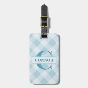 Boys Blue Gingham Initial Preppy School Bag Tag 