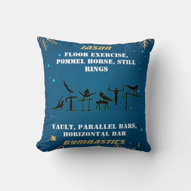 Boys Blue Gold Winter Gymnastics Personalised   Cushion (Front)