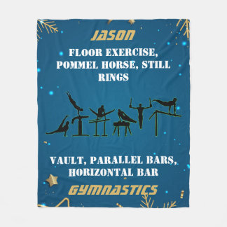 Boys Blue Gold Winter Gymnastics Personalised Fleece Blanket
