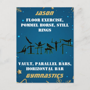 Boys Blue Gold Winter Gymnastics Personalised   Postcard