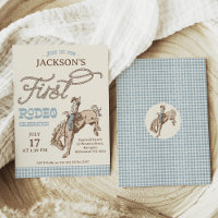 Boys Blue Gray Brown First Rodeo 1st Birthday