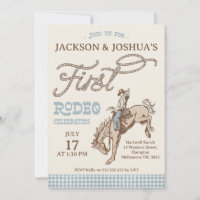 Boys Blue Grey Twins First Rodeo 1st Birthday