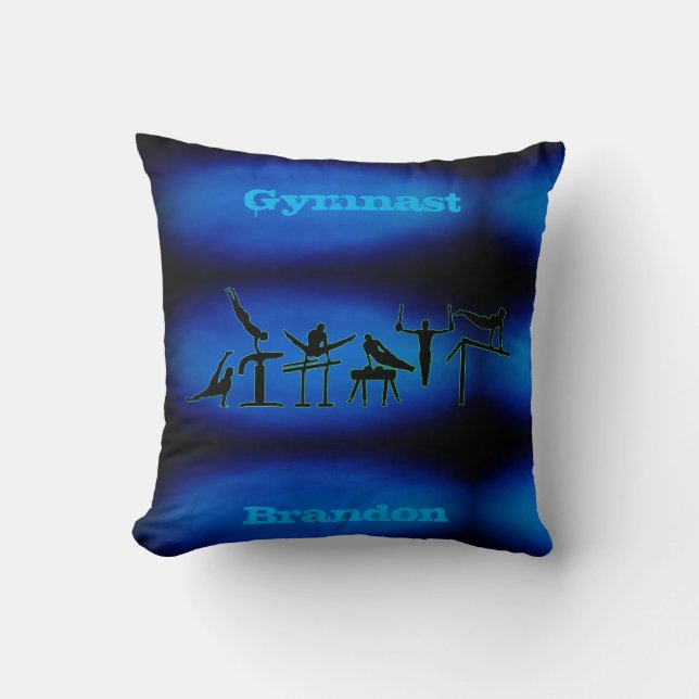 Boys Blue Gymnastics Throw Pillow with His Name! (Front)