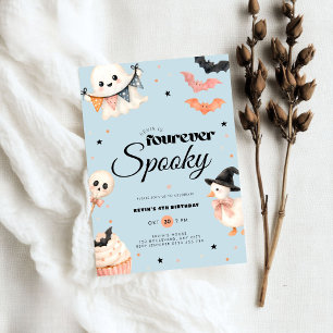 Boys Blue Halloween Fourever Spooky 4th Birthday Invitation
