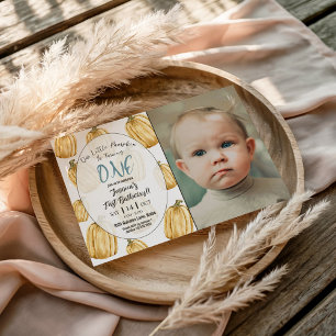 Boys Blue Little Pumpkin Fall Birthday Photo  Invitation