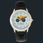 Boys Blue Monster Hot Flames Truck Kids Watch<br><div class="desc">This cool boy's watch design features a yellow truck car with black wheels and hot flames,  numbers,  and has place for you to add your kids name in simple typography. The perfect monster gift for any car enthusiast. Check out the rest of our collection for other cute kids gifts.</div>