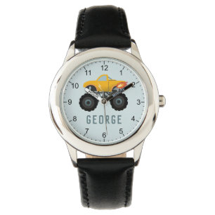 Boys Blue Monster Hot Flames Truck Kids Watch