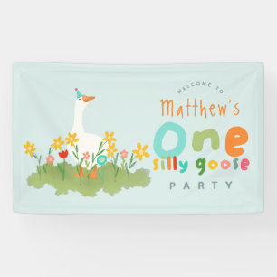 Boys Blue One Silly Goose 1st Birthday Welcome Banner