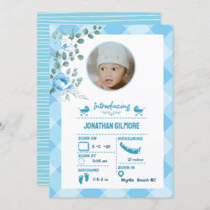 Boys Blue Photo Birth Stats Announcement