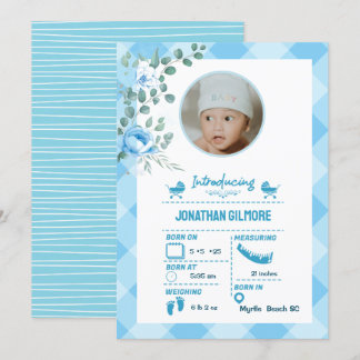 Boys Blue Photo Birth Stats Announcement
