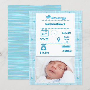 Boys Blue Photo Birth Stats Announcement