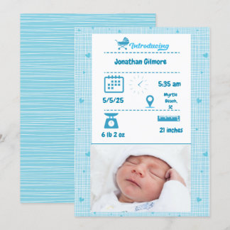Boys Blue Photo Birth Stats Announcement
