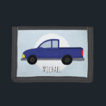 Boys Blue Pickup Truck Cartoon Kids Trifold Wallet<br><div class="desc">This cute kids trifold wallet design features a dark blue pickup truck cartoon,  and can be customised with your boy's name. Perfect for little chevy,  car or jeep lovers on a special birthday! Check out our store for other cute designs.</div>