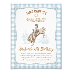 Boys Blue Plaid Cowboy 1st Rodeo Time Capsule Sign