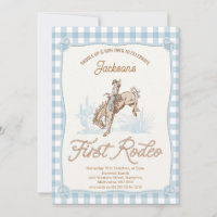 Boys Blue Plaid Cowboy First Rodeo 1st Birthday