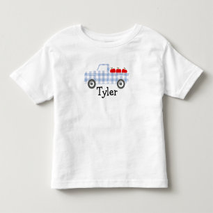 Boys Blue Plaid Truck with Apples Personalised T-S Toddler T-Shirt
