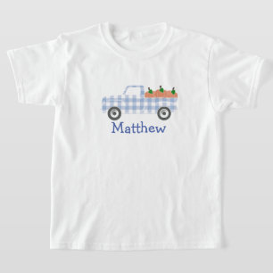 Boys Blue Plaid Truck with Pumpkins T-Shirt