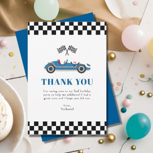 Boy's Blue Racing Car Birthday Flat Thank You Card