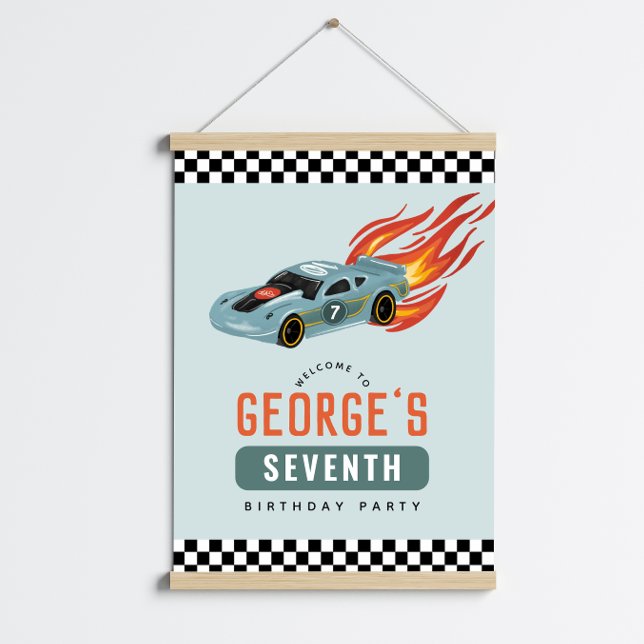 Boys Blue Racing Car Kids Birthday Welcome Sign (Creator Uploaded)
