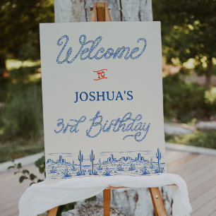 Boys Blue Red Rodeo 3rd Birthday Welcomes Sign