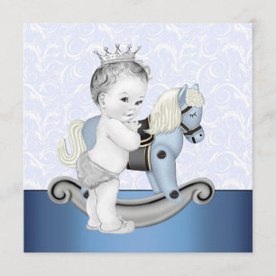 Boys Blue Rocking Horse Baby Shower Invitation