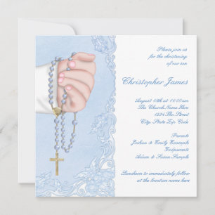 Boys Blue Rosary Christening Invitation