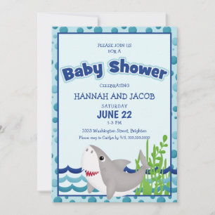 Boy's Blue Shark Baby Shower Invitation