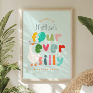 Boys Blue Silly Goose 4th Birthday Welcome Poster