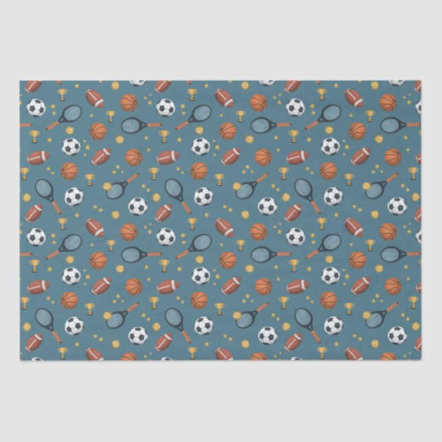 Boys Blue Sports Football Kids Modern Birthday  Tissue Paper (Front)