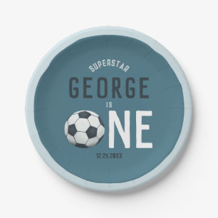 Boys Blue Sports Kids 1st Birthday Paper Plate