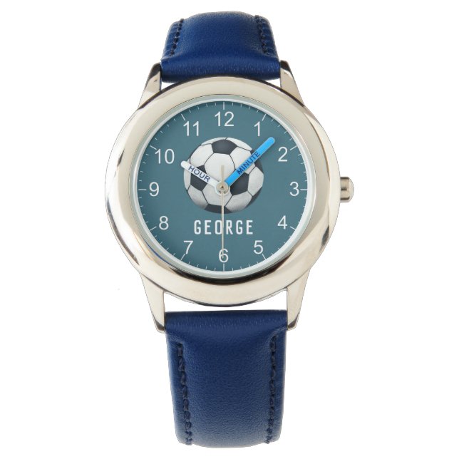Boys Blue Sports Soccer Football Kids Watch (Front)