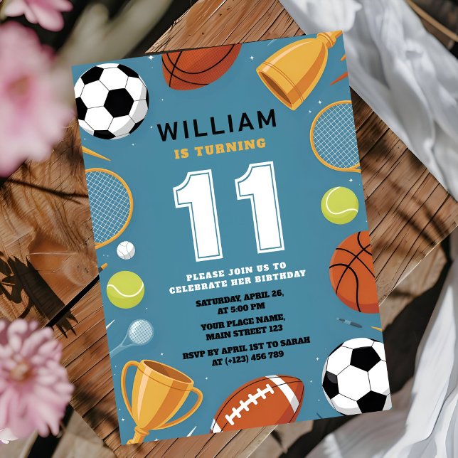 Boys Blue Sports Theme Birthday Party Invitation (Creator Uploaded)