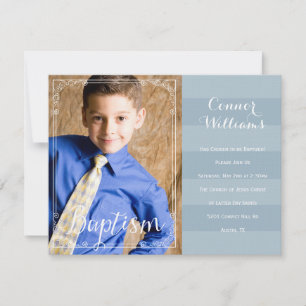 Boys Blue Stripe Baptism Invitation