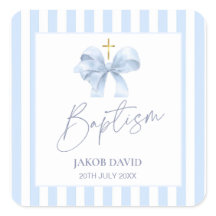 Boy's Blue Striped Baptism Favour Sticker with Bow