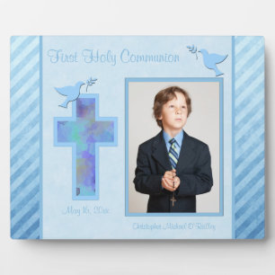 Boy's Blue Striped First Holy Comunion Plaque